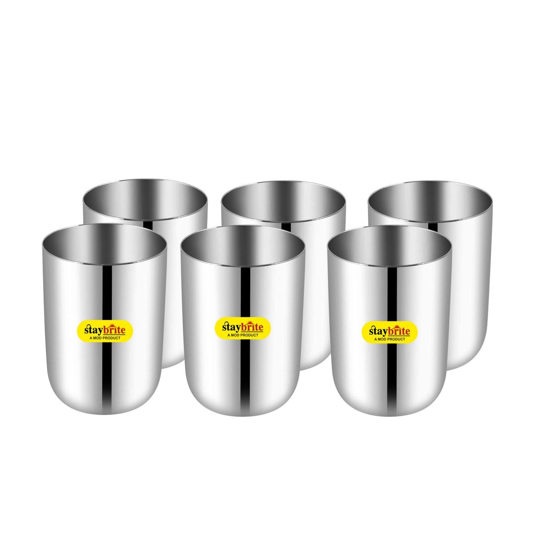 Staybrite Royal Stainless Steel Glass Set of 6 | Plain | Durable Drinkware