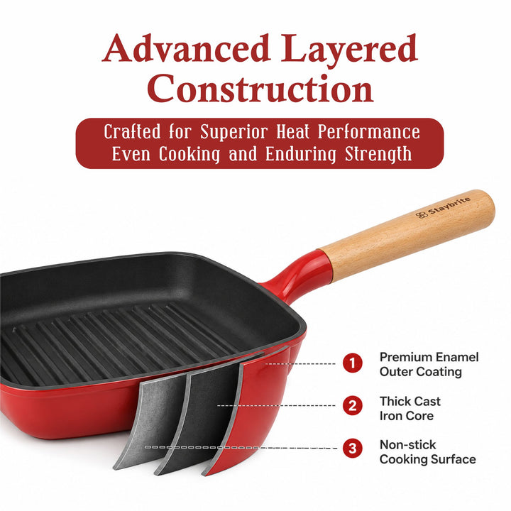 Cast Craft Platinum Grill Pan 24 cm, Even Heating &amp; Healthy Grilling
