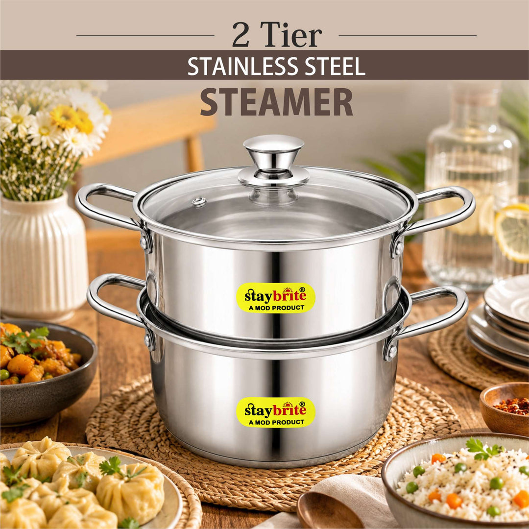 Staybrite Multi - Purpose Stainless Steel Steamer Kadai -20 cm