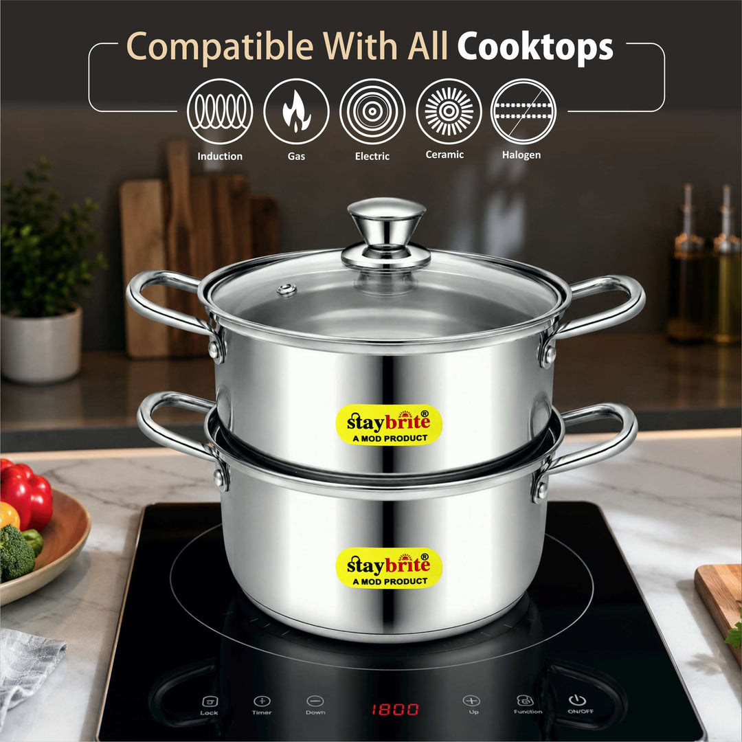 Staybrite Multi - Purpose Stainless Steel Steamer Kadai -20 cm