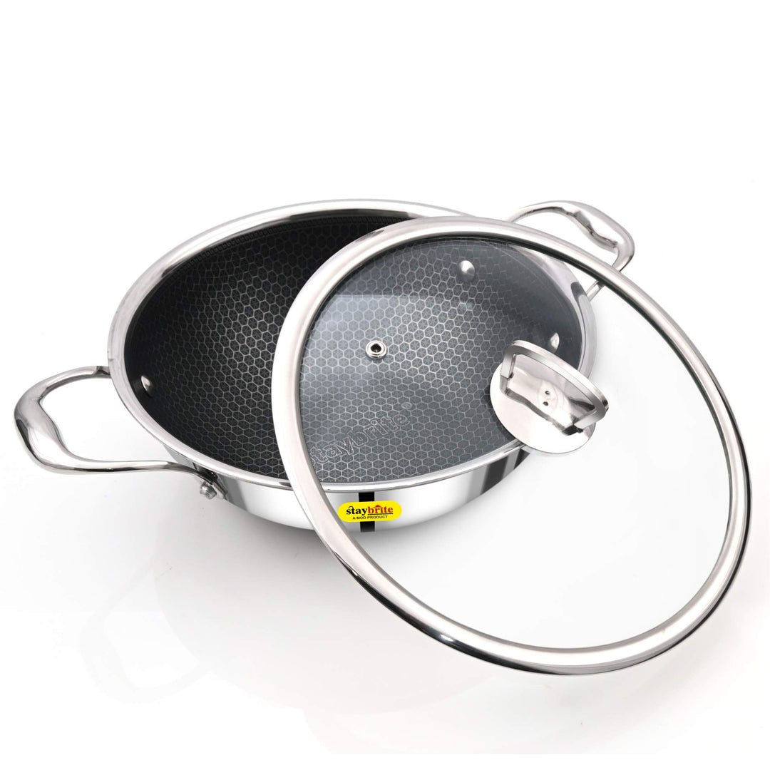 Staybrite Triply Honeycomb Kadai with Glass Lid
