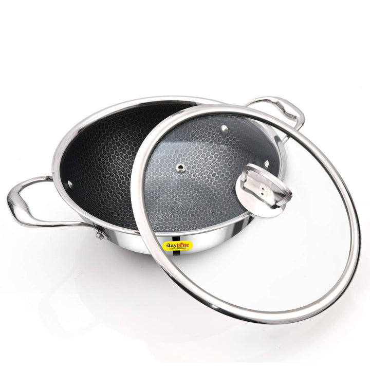 Staybrite Triply Honeycomb Kadai with Glass Lid
