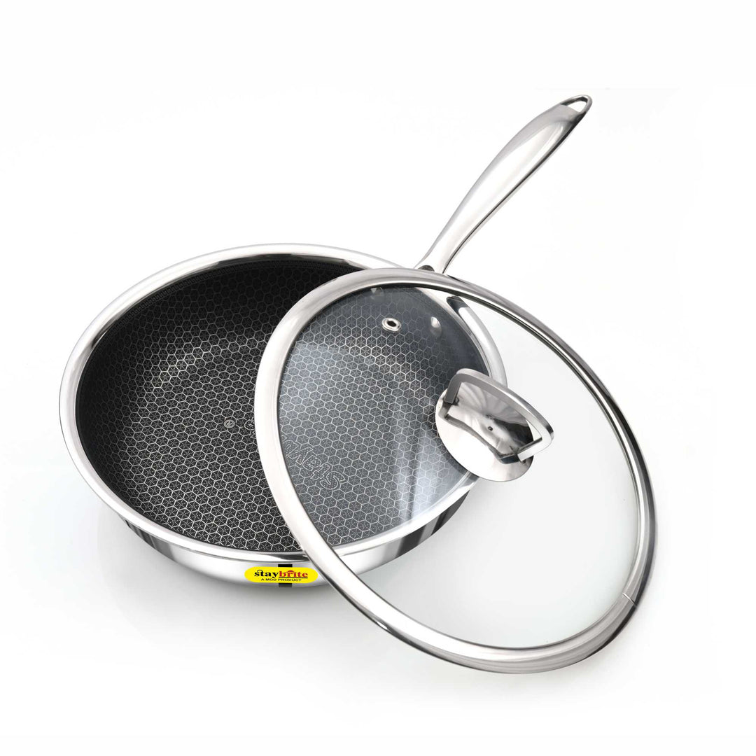 Triply Honeycomb Frypan with Glass Lid – Premium 3-Ply Non-Stick Stainless Steel
