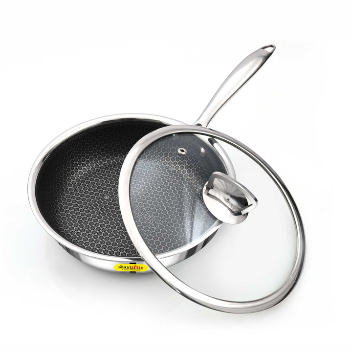 Triply Honeycomb Frypan with Glass Lid – Premium 3-Ply Non-Stick Stainless Steel