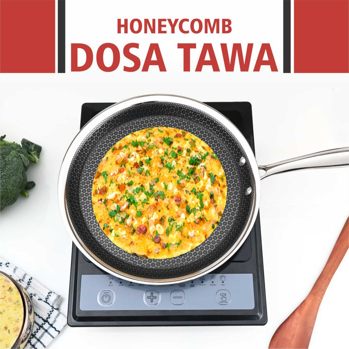 Triply Stainless Steel Dosa Tawa 3 mm with Honeycomb Non-Stick Surface