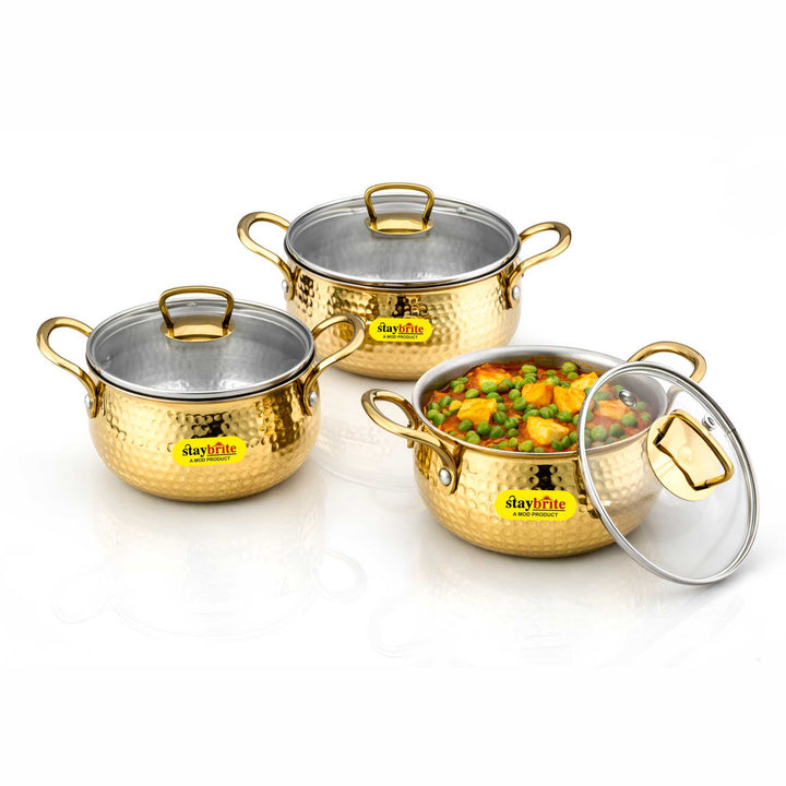 Brass Handi with Transparent Glass Lid | Gas Stove Friendly