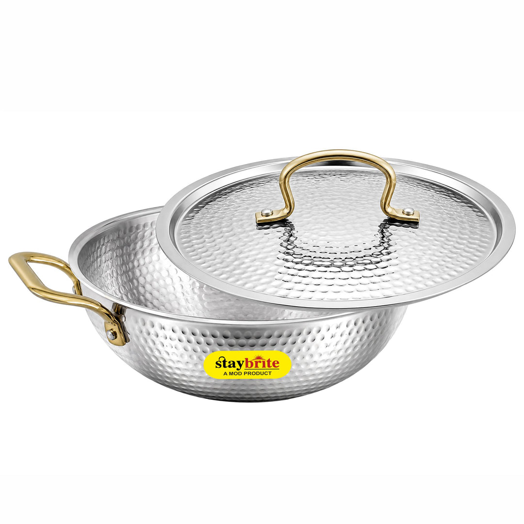 Triply Mathar Kadai with Hammered Lid | 3-Ply Stainless Steel Kadai