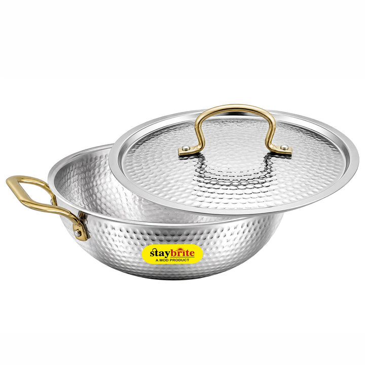 Triply Mathar Kadai with Hammered Lid | 3-Ply Stainless Steel Kadai