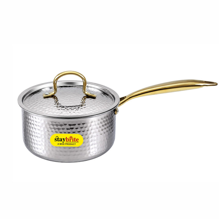 Triply Hammered Saucepan – 3-Ply Stainless Steel Sauce Pan for Even Heating &amp; Healthy Cooking