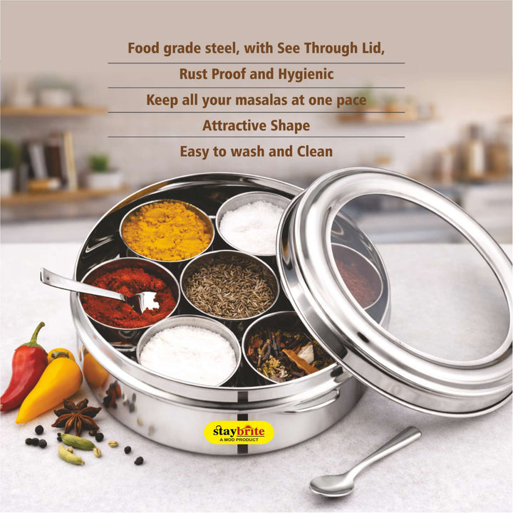 Staybrite Stainless Steel See Through Masala Box | Spice Box for Kitchen