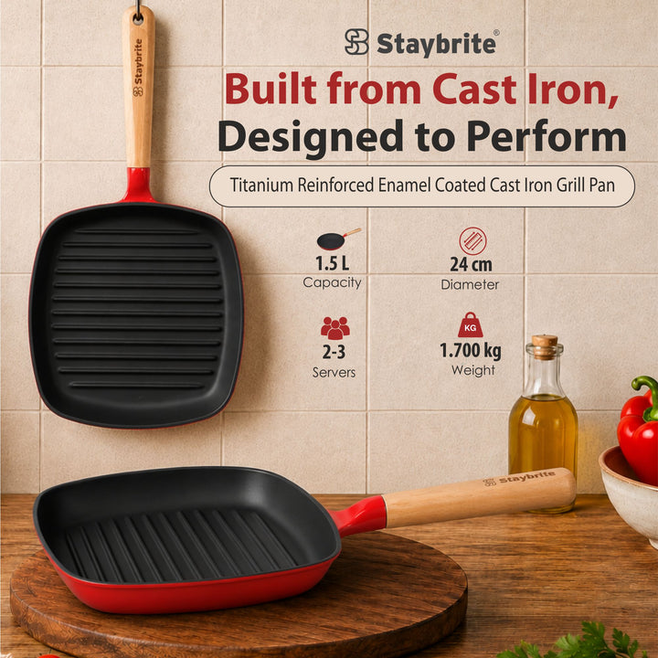 Cast Craft Platinum Grill Pan 24 cm, Even Heating &amp; Healthy Grilling