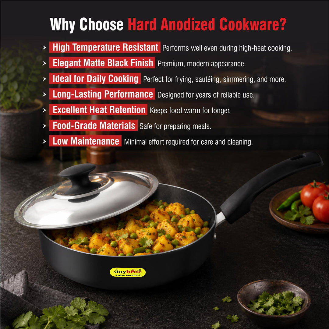 Staybrite Hard Anodized Frypan with Lid | Durable Frying Pan