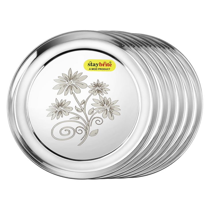 Staybrite Stainless Steel Rajbhog Plate Set of 6 | Dinner Plate Set