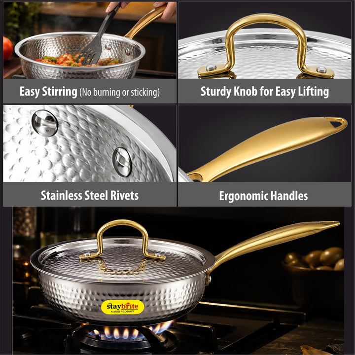 Triply Mathar Frypan – 3-Ply Stainless Steel Fry Pan for Even Heat &amp; Healthy Cooking