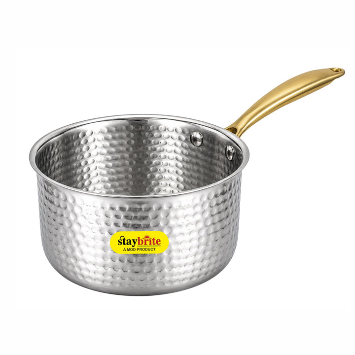 Triply Hammered Saucepan – 3-Ply Stainless Steel Sauce Pan for Even Heating &amp; Healthy Cooking