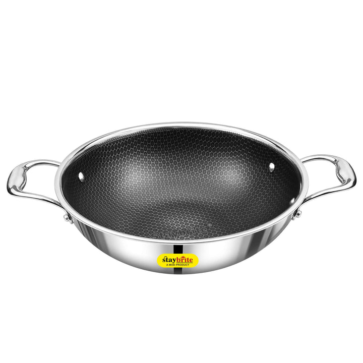 Staybrite Triply Honeycomb Kadai with Glass Lid