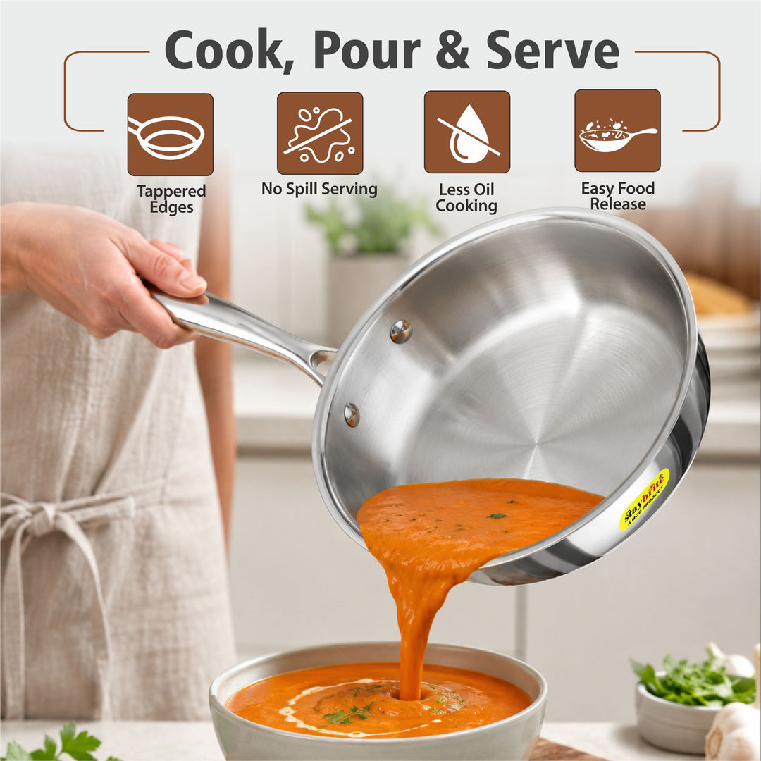 Triply Frypan – 3-Ply Stainless Steel Fry Pan for Healthy, Even &amp; Oil-Efficient Cooking