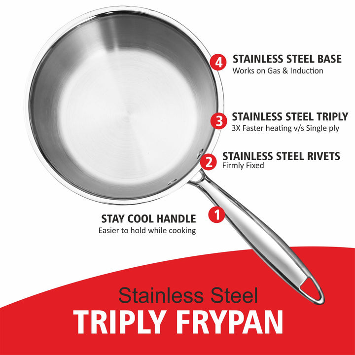 Triply Frypan – 3-Ply Stainless Steel Fry Pan for Healthy, Even &amp; Oil-Efficient Cooking