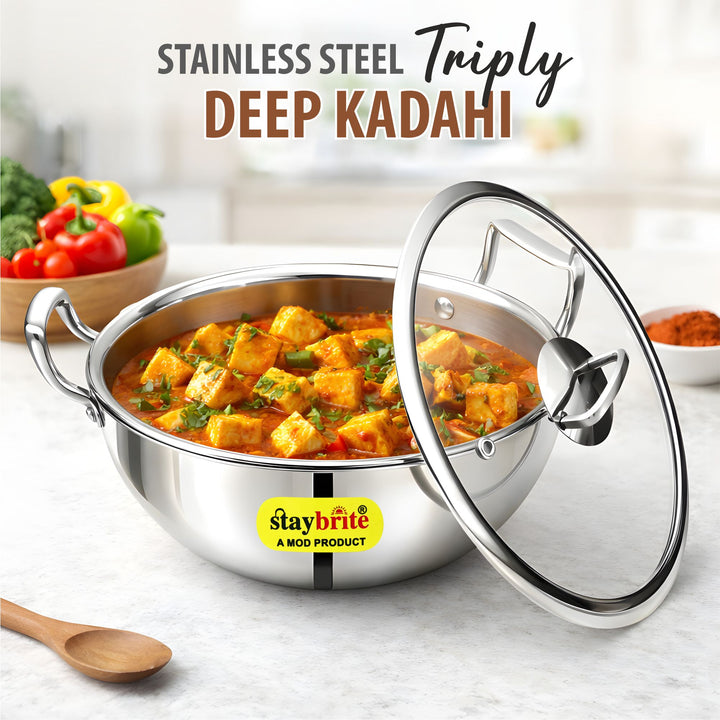 Triply Deep Kadai | 3-Ply Stainless Steel for Even Heat Cooking