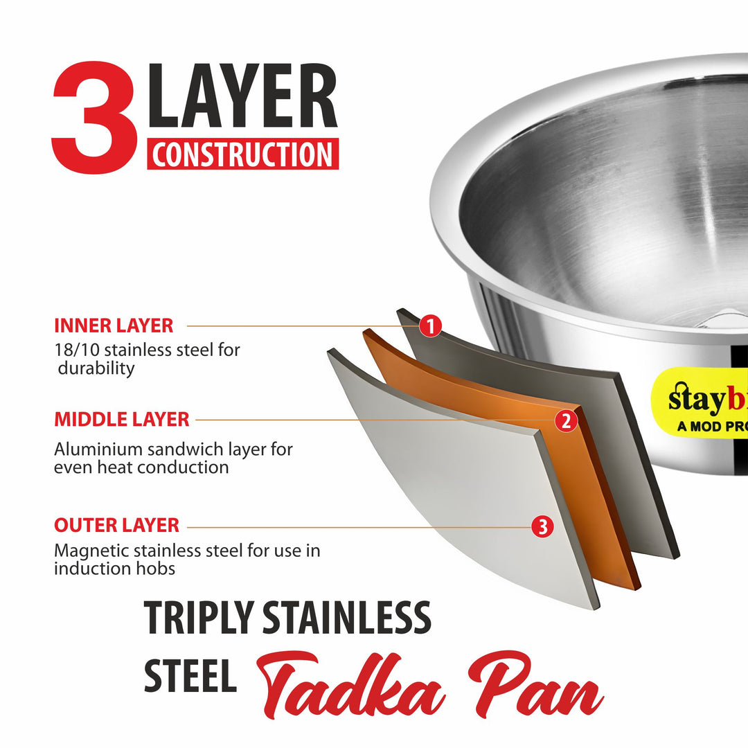 Triply Tadka Pan 2.5 mm – 3-Ply Stainless Steel Tadka Pan for Quick &amp; Even Tempering