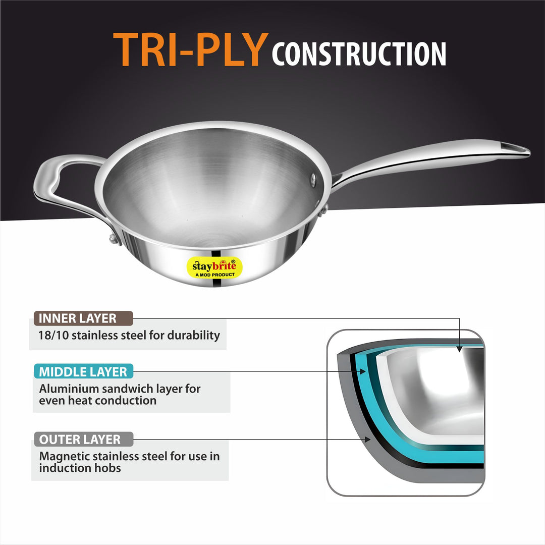 Triply Wok Pan | Multi-Cooktop Compatible Stainless Steel