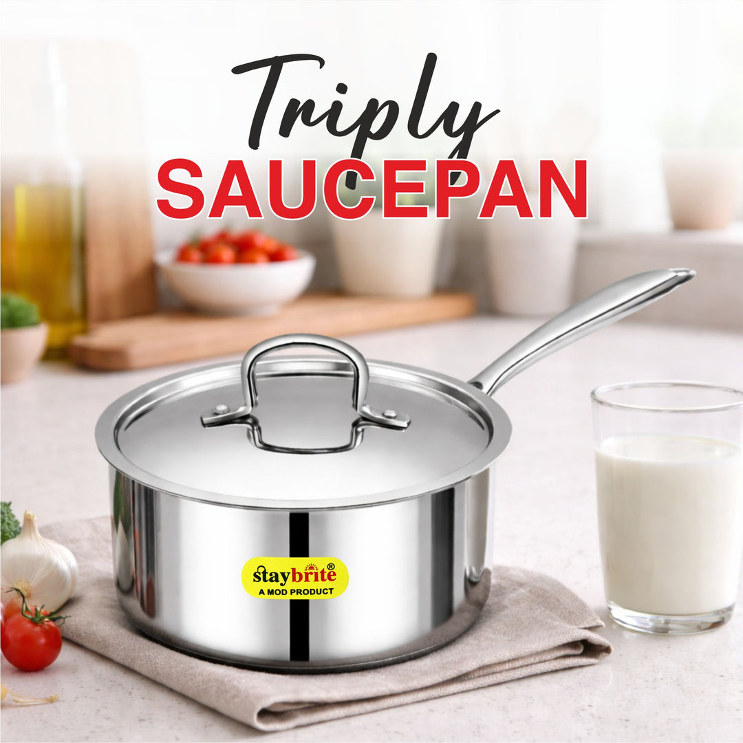 Triply Sauce Pan – 3-Ply Stainless Steel Saucepan for Even Heating &amp; Healthy Cooking