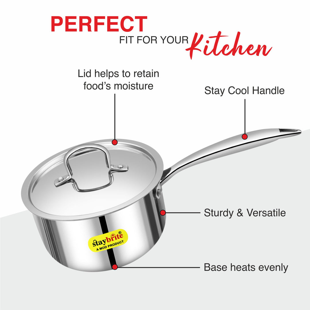 Triply Sauce Pan – 3-Ply Stainless Steel Saucepan for Even Heating &amp; Healthy Cooking