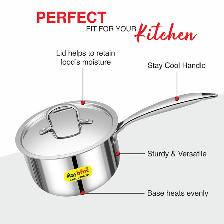Triply Sauce Pan – 3-Ply Stainless Steel Saucepan for Even Heating &amp; Healthy Cooking