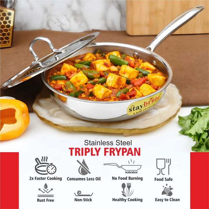 Triply Frypan – 3-Ply Stainless Steel Fry Pan for Healthy, Even &amp; Oil-Efficient Cooking