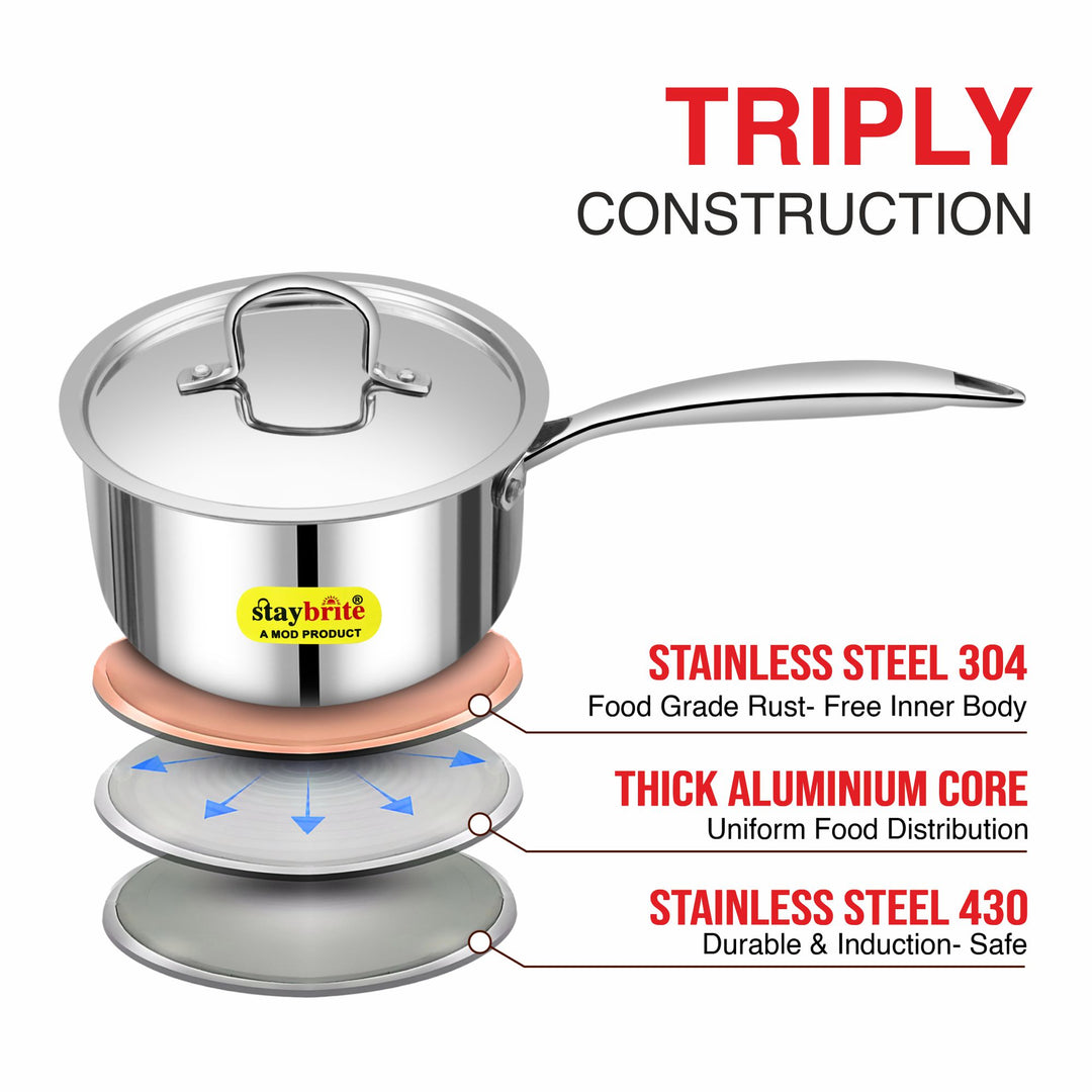 Triply Sauce Pan – 3-Ply Stainless Steel Saucepan for Even Heating &amp; Healthy Cooking