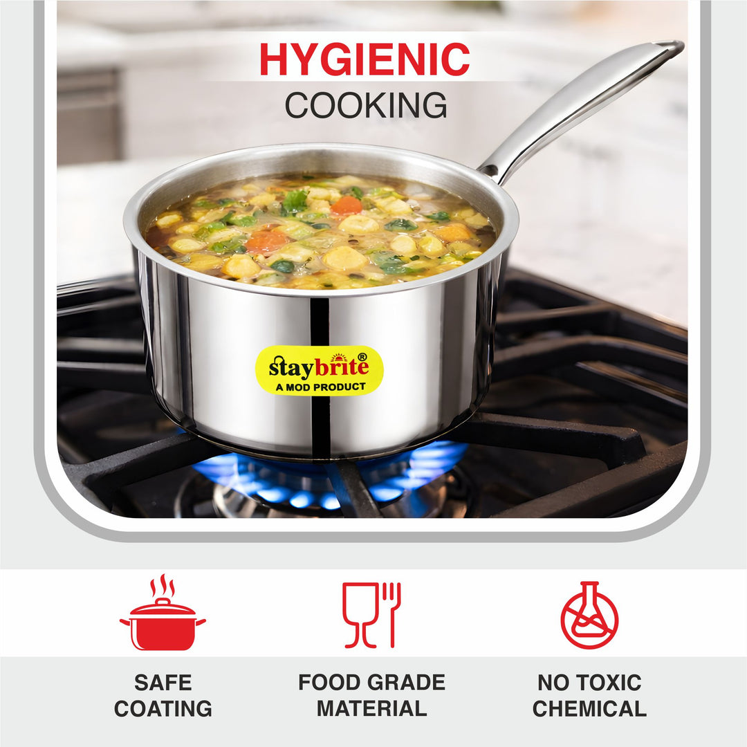 Triply Sauce Pan – 3-Ply Stainless Steel Saucepan for Even Heating &amp; Healthy Cooking