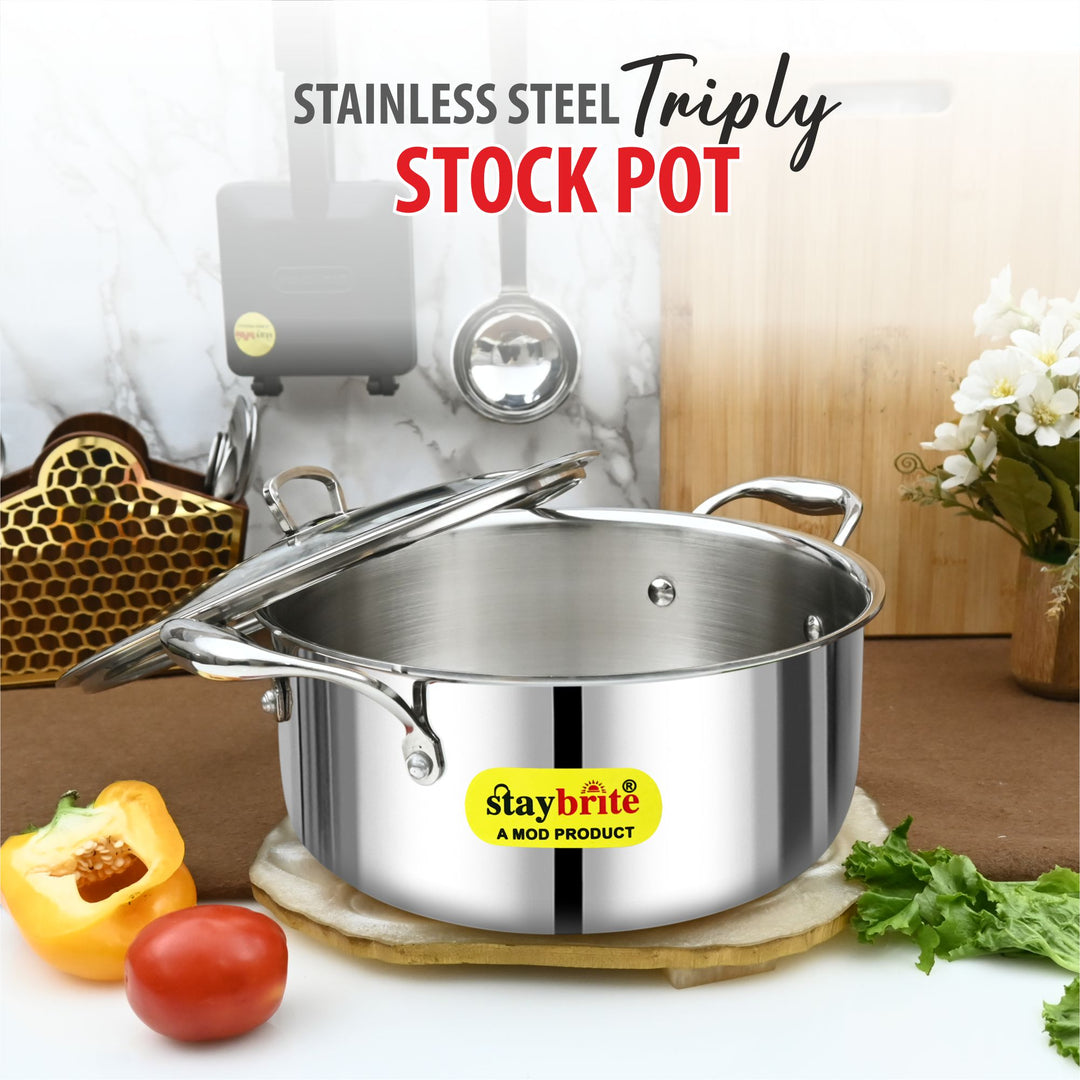 Triply Stock Pot – 3-Ply Stainless Steel Stock Pot for Even Heating &amp; Large-Batch Cooking