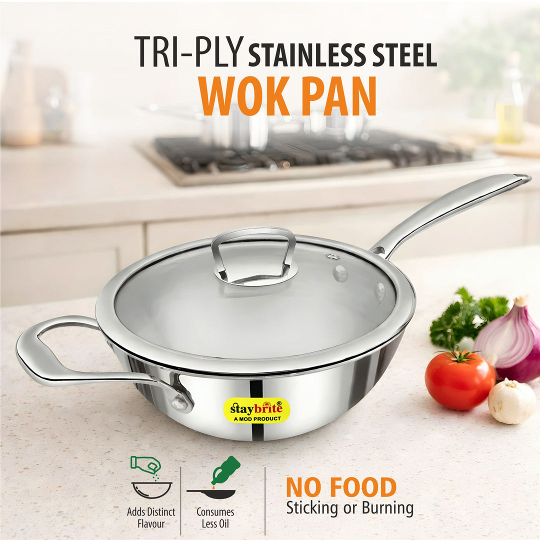 Triply Wok Pan | Multi-Cooktop Compatible Stainless Steel