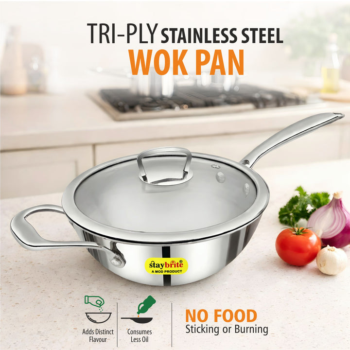 Triply Wok Pan | Multi-Cooktop Compatible Stainless Steel