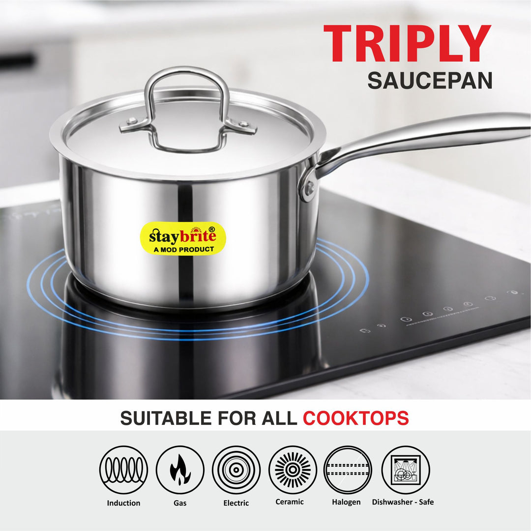 Triply Sauce Pan – 3-Ply Stainless Steel Saucepan for Even Heating &amp; Healthy Cooking