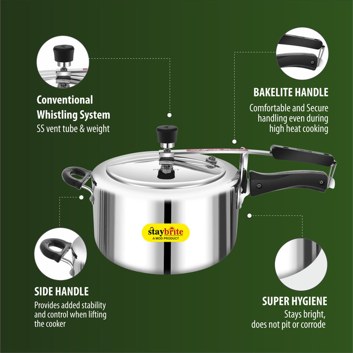 Staybrite Triply Classic Pressure Cooker | Tri-Ply Stainless Steel Outer Lid