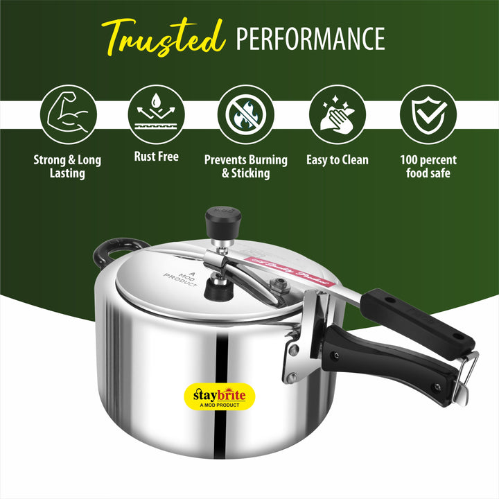 Staybrite Triply Classic Pressure Cooker | Tri-Ply Stainless Steel Outer Lid
