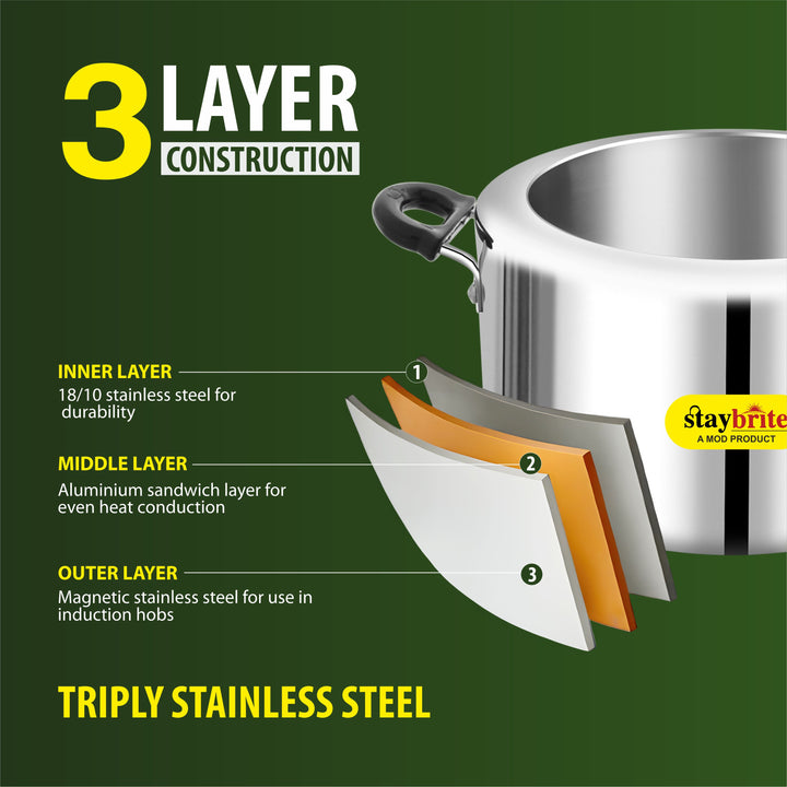 Staybrite Triply Classic Pressure Cooker | Tri-Ply Stainless Steel Outer Lid