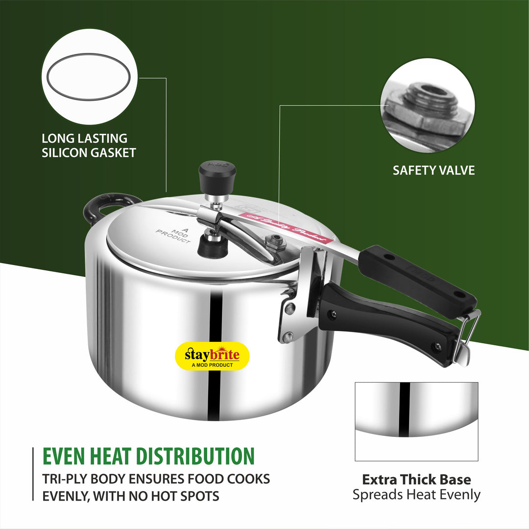 Staybrite Triply Classic Pressure Cooker | Tri-Ply Stainless Steel Outer Lid