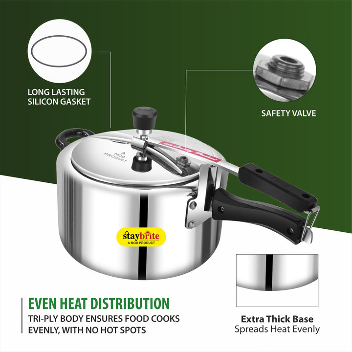 Staybrite Triply Classic Pressure Cooker | Tri-Ply Stainless Steel Outer Lid