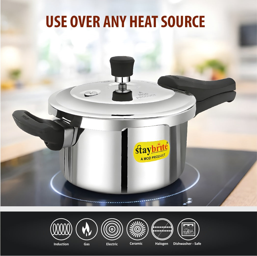 Triply Outer Lid Pressure Cooker | Heavy Gauge Stainless Steel Tri-Ply Cooker for Fast &amp; Healthy Cooking | Induction &amp; Gas Compatible